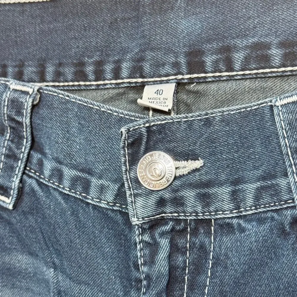 True Religion Ricky Mens Size 40 Straight Leg Jeans Blue Denim Contrast Stitch